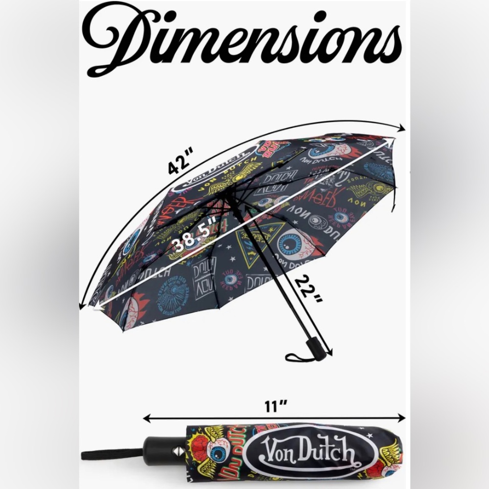 🔥CLOSET CLEAR OUT🔥NEW Von Dutch Black Jax Compact Automatic Umbrella - Picture 7 of 7